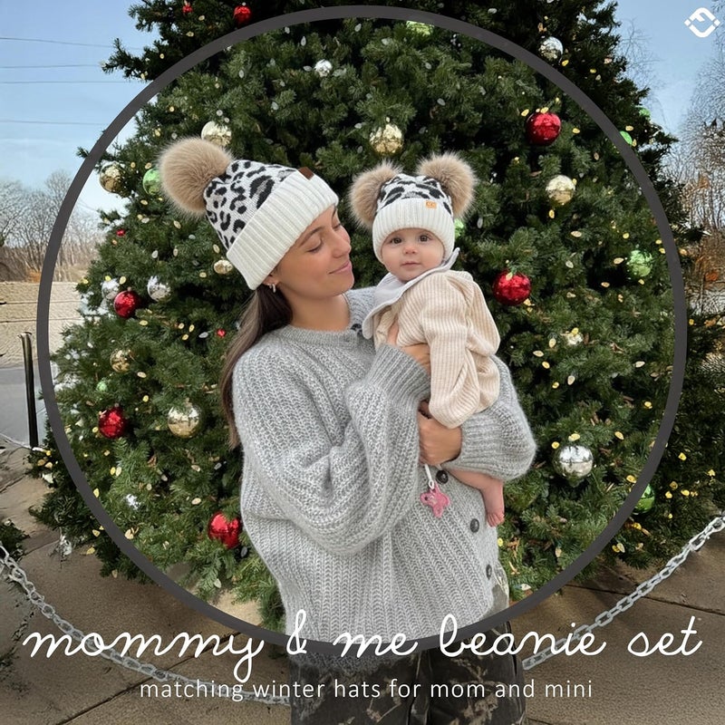 Funky Junque Mommy & Me Double Pom Beanies – Mama & Mini Matching Winter Outfits, Mom & Infant Baby Girl Beanie Hat Set - Image 2
